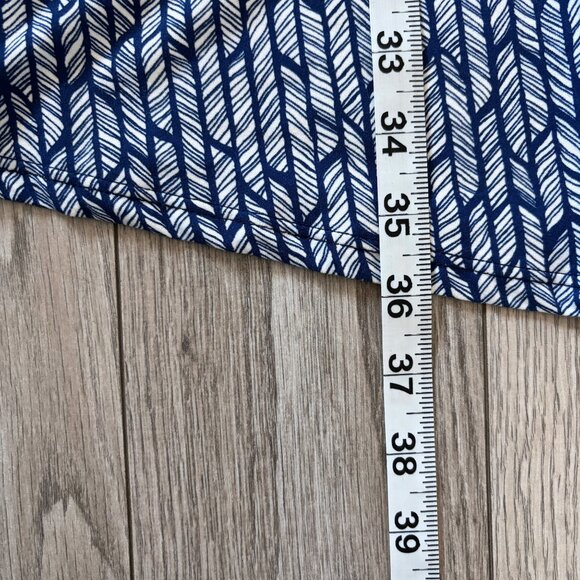 French Grey Geometric Fit & Flare Dress Navy Blue White Womens Large Soft Comfy - Picture 7 of 13